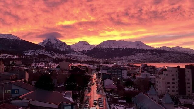 Sunset Sky At Ushuaia Patagonia Argentina. Cityscapes Ushuaia Patagonia. Wild Life Tourism Farm Alpine. Wild Life Glacier Farm Lakeshore Sunset. Wild Life Alpine Sunset Sky Forest Tree.