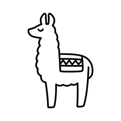 Fototapeta premium Simple llama line icon, cue cartoon doodle