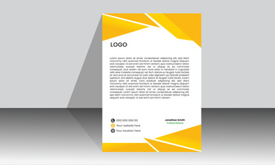Simple and creative letterhead design with yellow color in A4 size with geometric shapes	