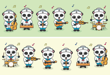 Fototapeta na wymiar Vector Illustration of Cute Panda sailors Music Band. Big set of cute Animal cartoon in professions. Panda Cartoon flat style.