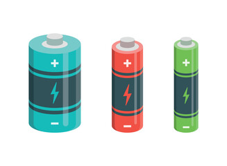 Alkaline battery set icon in flat style. Different size accumulator vector illustration on isolated background. Accumulator recharge sign business concept.