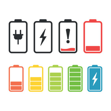 Alkaline battery set icon in flat style. Different size accumulator vector illustration on isolated background. Accumulator recharge sign business concept.