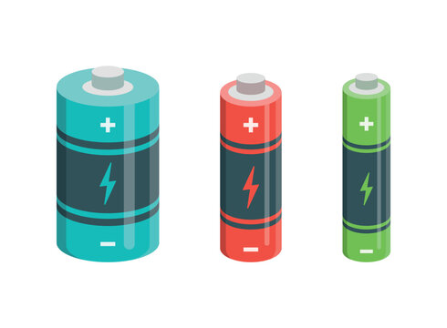 Alkaline battery set icon in flat style. Different size accumulator vector illustration on isolated background. Accumulator recharge sign business concept.