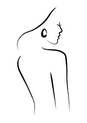Abstract ink woman portrait, simple minimalist vector illustration, beautiful girl line art, female face brush painted contour