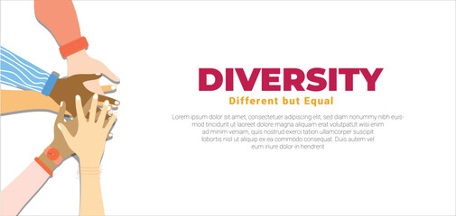 different but equal and diversity skins hands touching each other design, people multiethnic race and community theme Vector illustration