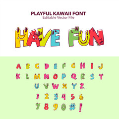 Kawaii letters set, cute font set. Playful font. Playful alphabet. Vector alphabet kid font