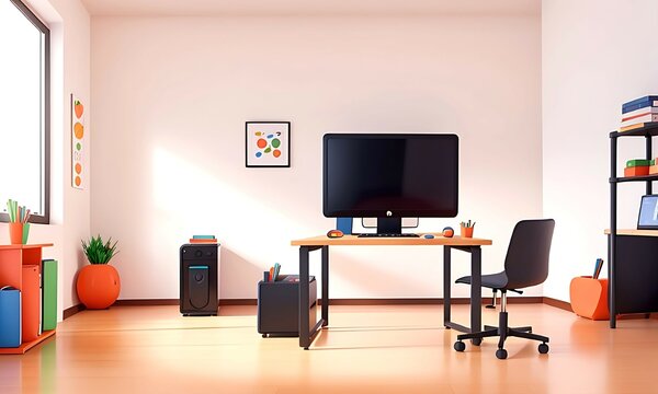 Moern interior office room with a single desk