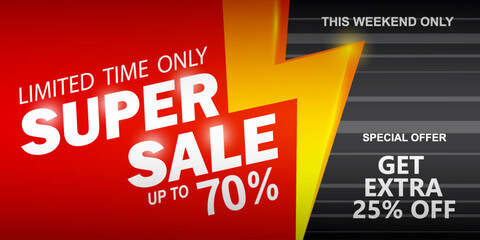 super sale special offer clearance banner with thunder. Vector illustration