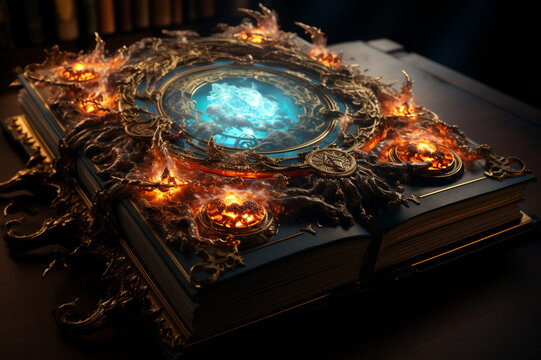 book fantasy mystery glow black magic scarey fancy aethereal magic magical sorcerer library literature light witchcraft spell spiritual made with AI