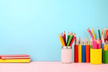 School accessories on pastel background.