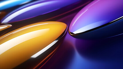 Fototapeta premium Glossy of 3D shape yellow purple and blue and dark metal background.