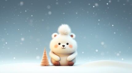 Fototapeta premium A white bear sitting in the snow