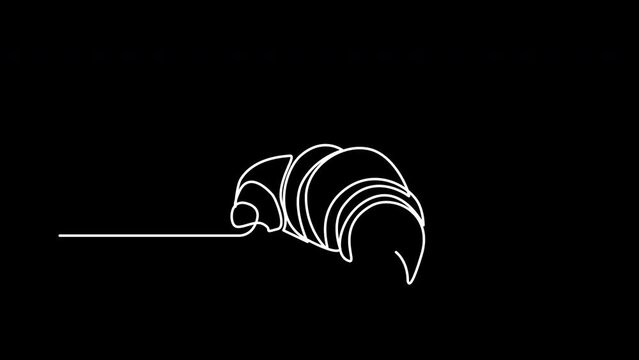 Croissant silhouette self drawing animation. Black background.