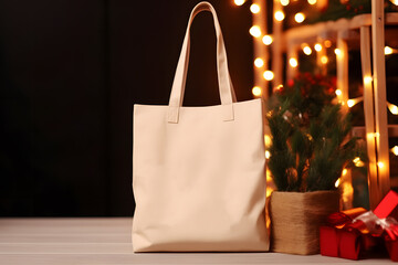 Christmas Tote Bag product mockup, Christmas White Tote Bag Mockup