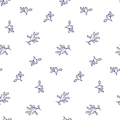 Floral simple leaves seamless pattern, hand drawn vector illustration, monochrome color for background or textile design.