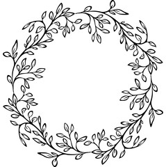 Floral pattern simple leaves circle wreath for card or invite, hand drawn vector illustration