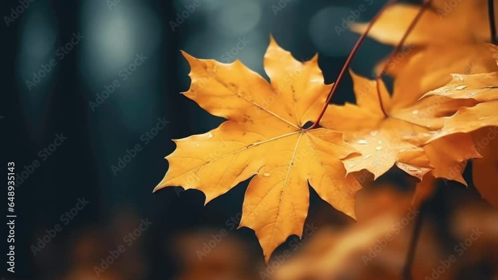 Wall mural autumn maple leaves against blurred forest background. 4k looping video.