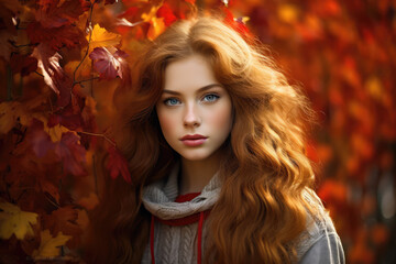 Obraz na płótnie Canvas a beautiful girl in autumn background
