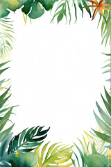 Exotic jungle leaves in the shape of a frame isolated on a white background with copy space