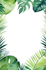 Exotic jungle leaves in the shape of a frame isolated on a white background with copy space