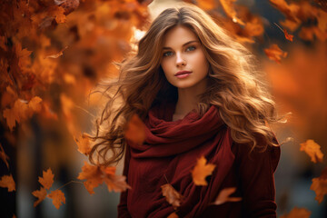 a beautiful girl in autumn background
