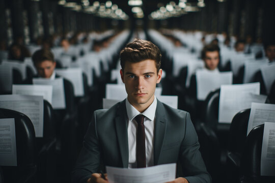 candidate sitting in a quiet room, focused on their employment test as they answer questions and demonstrate skills
