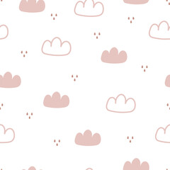 Cute seamless pattern with clouds and water drop. Vector illustration, design for print, wallpaper, fabric, wrapping