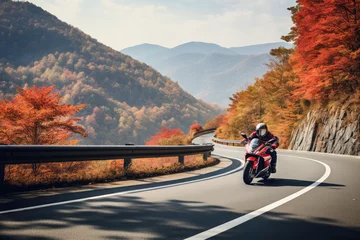 Zelfklevend Fotobehang Professional Motorcycle Rider Driving on the mountains © Kien