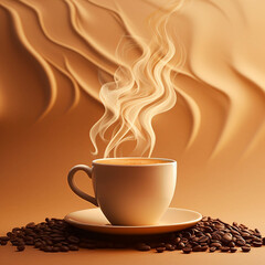 Hot coffee on a beige background