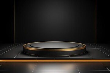Empty black and gold podium luxury background on black carpet background, product display template,Generative AI	