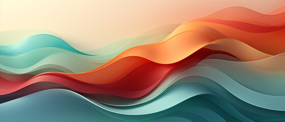 horizontal colorful abstract wave background with peru, firebrick and light sea green colors made with AI