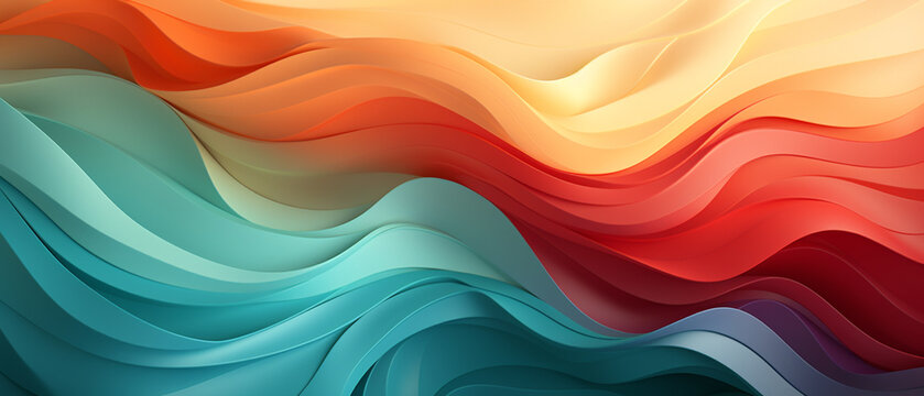 Horizontal Colorful Abstract Wave Background With Peru, Firebrick And Light Sea Green Colors Made With AI