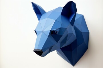 Blue Bear Head in 3D Origami: A Modern Wall Art, Generative AI