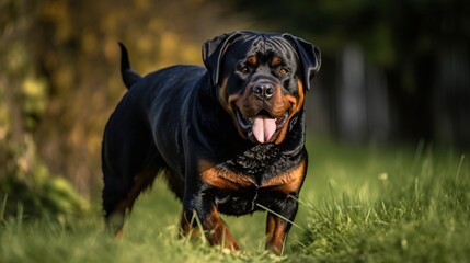 Obraz premium playful rottweiler on the grass, at the park, in the yard