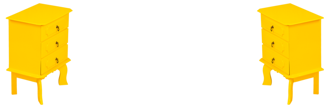 Criado mudo de cor amarela com três gavetas. São Paulo, Brasil.   Formato de arquivo png fundo transparente.	