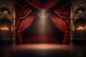 Classic Theater stage with lighting. Copy space for text - obrazy, fototapety, plakaty