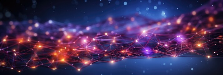 Obraz premium Abstract connected glowing dots. Internet, technology concept. Horizontal banner
