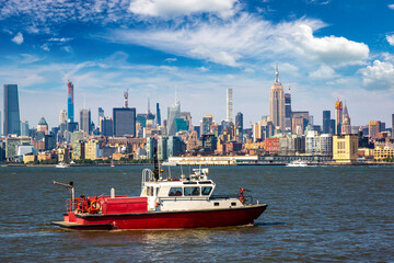 Fire Department boat against Manhattan