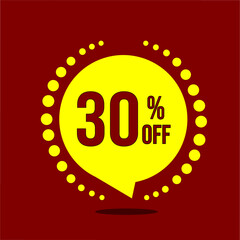 Up to 30 percent off. Vector design with yellow baloon on a red background.