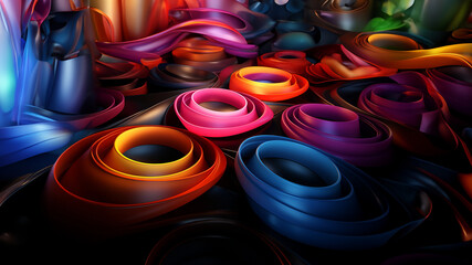 Sch&ouml;ner abstrakter futuristischer Hintergrund in welligen leuchtenden Neon bunt Farben f&uuml;r Webdesign und Drucksachen als Vorlage Querformat, ai generativ