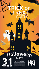 Happy Halloween party poster with bats , pumpkins and ghost illustration vector.
