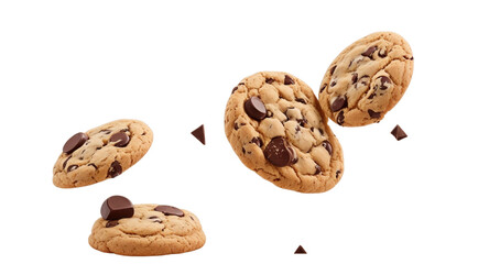Fototapeta na wymiar Flying Cookie Chocolate Chip On Transparent Background Png