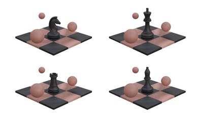 3D render chessboard figures concept