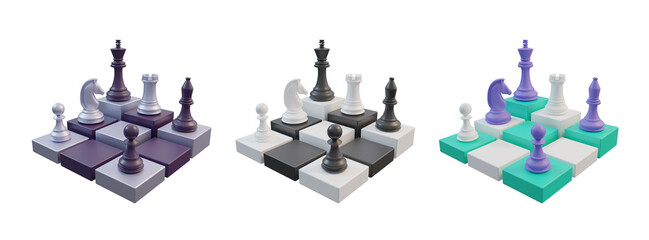 3D render chessboard figures concept © Dnvrmx
