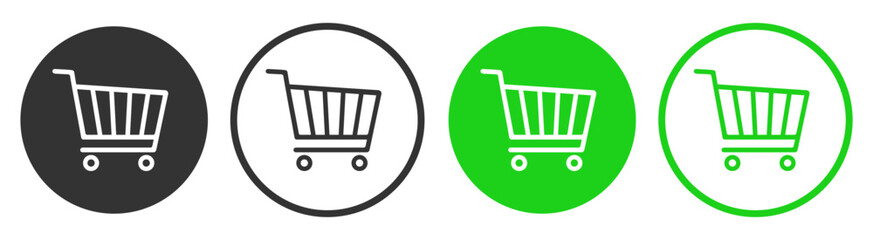 Set shopping cart, buy and sale symbol. Shopping circle sign &ndash; stock vector