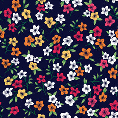 Colorful floral seamless pattern dark blue background