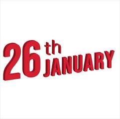 26th january ,  Daily calendar time and date schedule symbol. Modern design, 3d rendering. White background. 