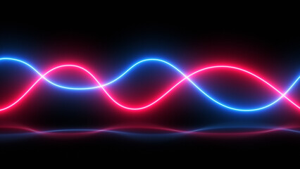 Neon blue and pink LED lines move and intertwine against the dark night. Steam waves futuristic wallpaper.