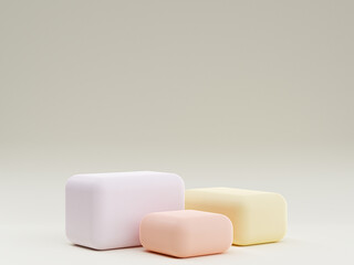 Triple Pastel Color Podium on Cute Boxy Shape and for Clean and Sleek Product Presentation or Product Display 3d Rendered