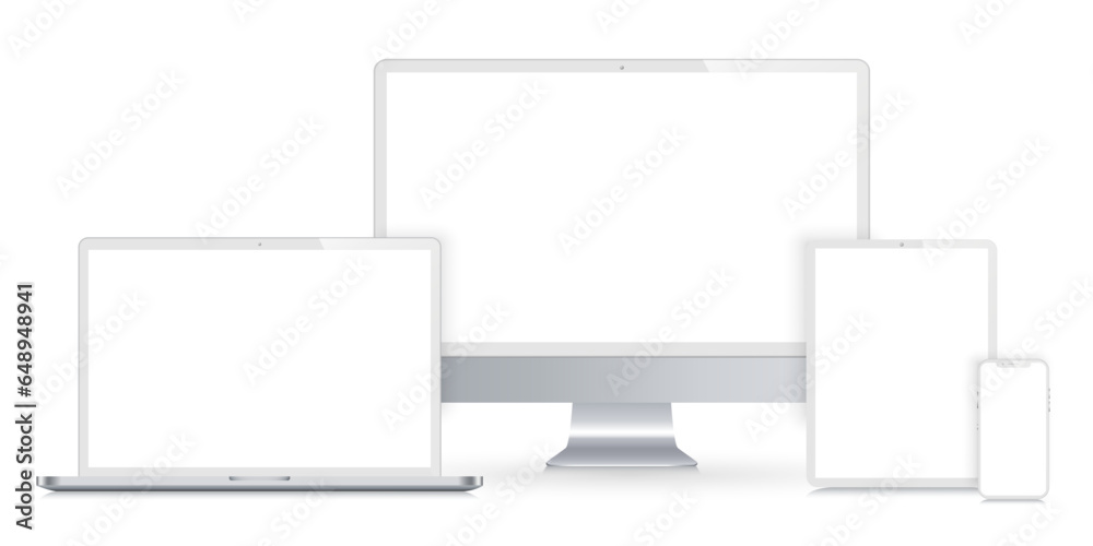 Aufkleber Set white mockup technology devices with white empty display - stock vector